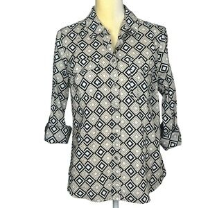 MICHAEL Michael Kors Women's Geometric Print Button Down Shirt Long Sleeve Large